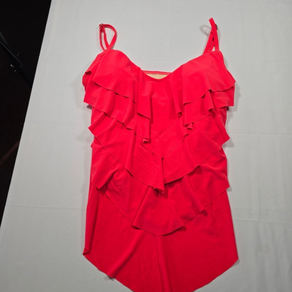 Vanishing Act boho Womens Tiered Ruffle Tankini Top Coral Pink Size 8 Swim